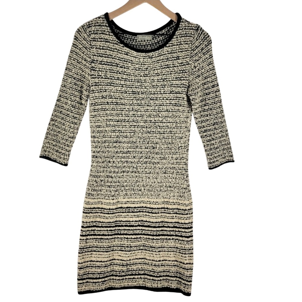 Rodika Zanian Women Wool Blend Sweater Dress S Black Cream Italy Chic Minimalist